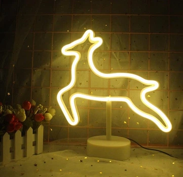 Неоновий нічник - світильник Олень Neon Decoration Lamp (30x26x10 см, USB, 3хАА, 5 В, настільний, лампа, новорічна) - Теплий білий