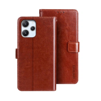 Чехол Idewei для Xiaomi Redmi 12 книжка кожа PU с визитницей коричневый