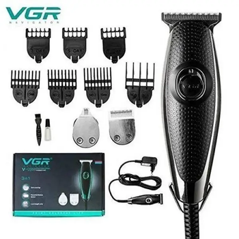 Професійна машинка для стрижки волосся VGR V-099 10W тример для бороди і вусів з насадками 6 шт Т-подібне лезо нержавіюча сталь машинка для окантовки бездротова тример для барбершопу та дому