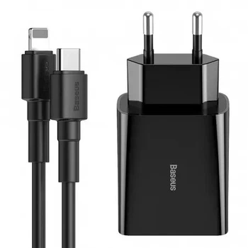 Сетевое зарядное устройство Baseus Speed Mini 18W 3A + Cable Type-C to Lightning TZCCFS-F01 Black
