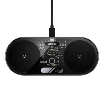 Беспроводное зарядное устройство Док-станция Baseus Digital LED Display 2-in-1 Wireless Charger 20W WXSX010001 Black