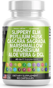 Премиальная добавка для здоровья кишечника Clean Nutraceuticals Slippery Elm 5000mg Psyllium Husk 2000mg Pre Probiotic Digestive Gut Health Supplement with Aloe Vera Cascara Sagrada 2000mg Marshmallow Root DGL Licorice Senna Extract Magnesium 90 капсул