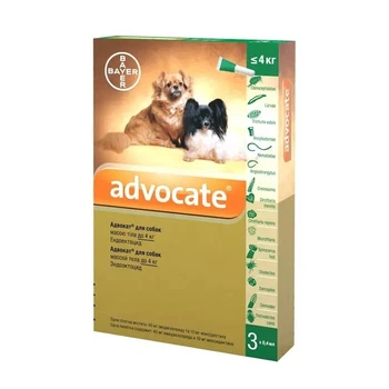 Краплі Bayer Advocate для собак вагою до 4кг 1 піпетка