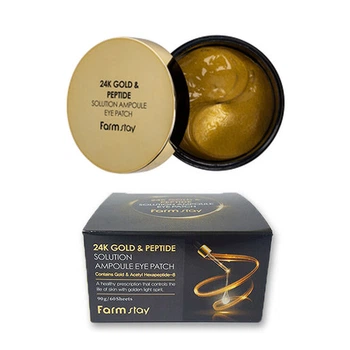 Гидрогелевые патчи под глаза с 24-х каратным золотом и пептидами FarmStay 24K Gold & Peptide Solution Ampoule Eye Patch 60 шт