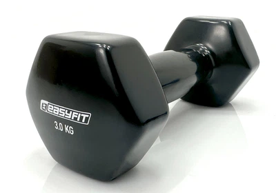 Гантель EasyFit 3 кг 1 шт с виниловым покрытием черная цельная литая неразборная для фитнеса (SC3-0BK)