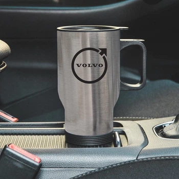 Термокружка автомобильная с логотипом Volvo 450 мл серебристая
