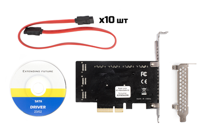 Контроллер Frime (ECF-PCIEto10SATAIII001) PCI-Ex4-10xSata III, ASM1166+JMB575
