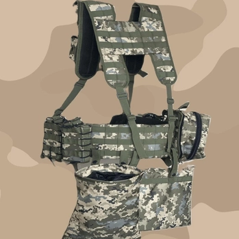 Ременно-плечевая система (разгрузка) укомплектованная, РПС для военных, Разгрузочный жилет РПС MOLLY, пиксель, XL