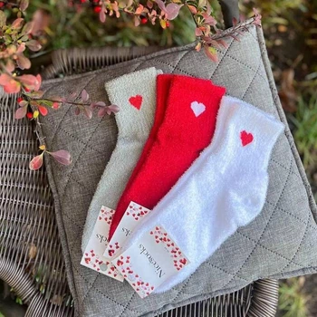 Зимние женские теплые носки на флисе NiceSocks Love Сердечка, Три пары/36-40р.
