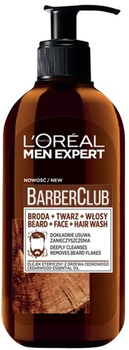 Гель для миття бороди, обличчя та волосся L'Oreal Paris Men Expert Barber Club 3 в 1 очищуючий 200 мл (3600523580033)