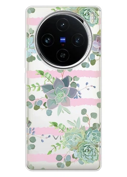 Прозорий силіконовий чохол iSwag для Vivo X100 Pro з малюнком - Сукуленти (ISVX100PR16)