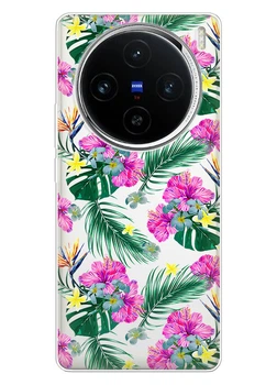 Прозорий силіконовий чохол iSwag для Vivo X100 Pro з малюнком - Тропічні квіти (ISVX100PR4)