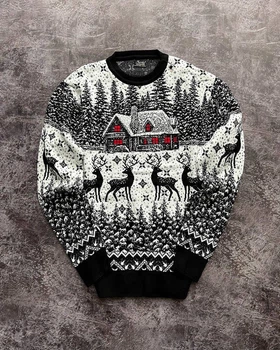 Мужской новогодний свитер с оленями "House" Чёрный, размер 3XL