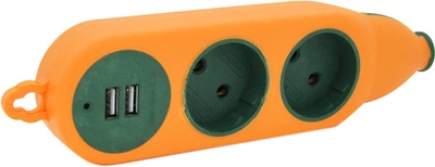 Колодка для подовжувача Voltronic 2 гнізда+2USB без заземлення 16A 220V, Orange, Q100 (YT21353)