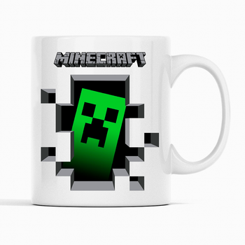 Белая кружка (чашка) с оригинальным принтом онлан игры Minecraft "Крипер Creeper Minecraft Майнкрафт"