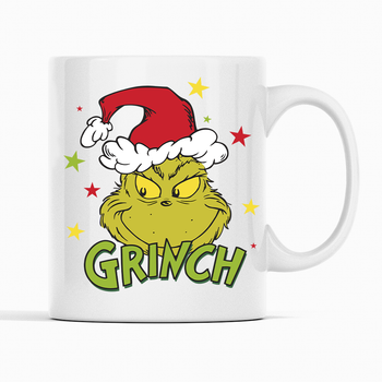 Белая кружка (чашка) с новогодним принтом "grinch. Гринч в новогодней шапке. New Year. С новым Годом" Push IT