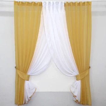 Кухонные шторки VR-Textil № 096к с подвязками золотистый с белым 400х170 см (52-0403)