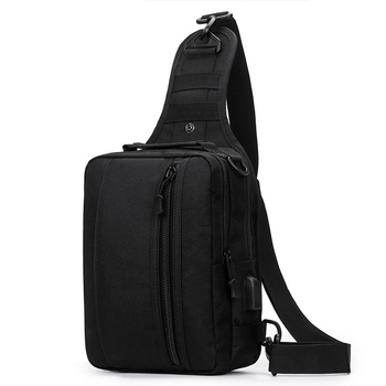 Чорна тактична сумка-рюкзак барсетка на одній лямці MFH T0445 + USB вихід