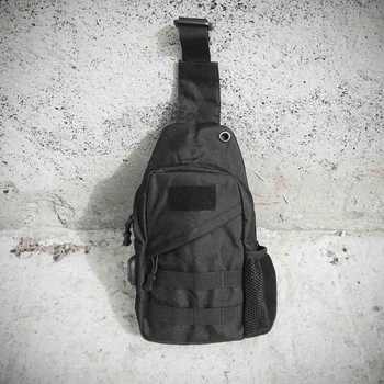 Тактична сумка-рюкзак барсетка бублик на одній лямці BBL чорна + USB вихід