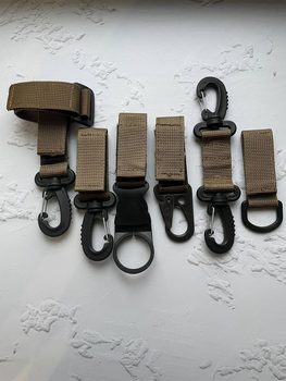 Набор тактических карабинов на стропе койот / Комплект карабины+держатель для перчаток+держатель для бутылки