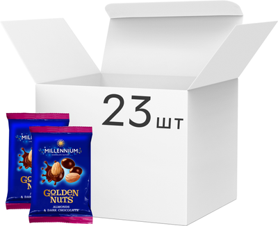 Упаковка драже Millennium Golden Nuts мигдаль у чорному шоколаді 100 г х 23 шт. (4820005195237)