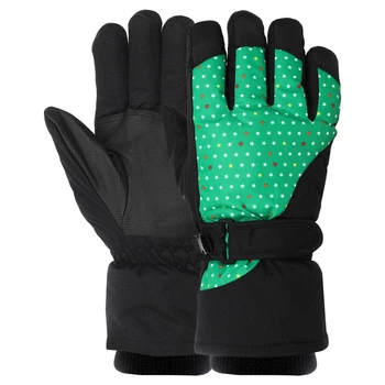 Перчатки горнолыжные теплые женские LUCKYLOONG B-4455 (р-р L-XL , уп.-12пар, цена за 1пару, цвет черный-зеленый)