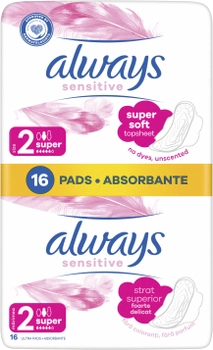 Wkładki higieniczne Always Ultra Sensitive Super Plus (Rozmiar 2) 16 szt (4015400214038)