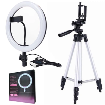 Набор для блогера светодиодная лампа кольцевого света Selfie Ring Light с гибким держателем для смартфона и штативом Серебристо-черный (М20-3110)