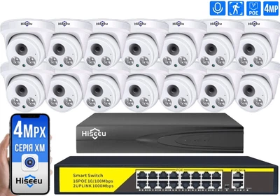Комплект IP вiдеоспостереження Hiseeu на 14 внутрішніх камер POE 4Мп