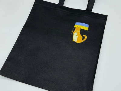 Сумка екошопер із принтом Кіт із прапором України екосумка зі спанбонду універсальна 38х33 см (S-132)