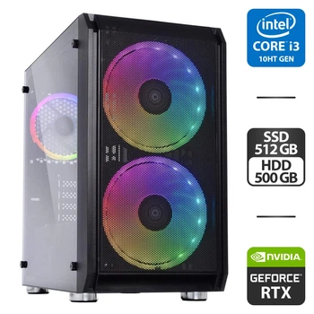 Игровой ПК Qube Neptune Tower / Intel Core i3-10100F (4 (8) ядра по 3.6 - 4.3 GHz) / 16 GB DDR4 / 512 GB SSD + 500 GB HDD / nVidia GeForce RTX 3060, 12 GB GDDR6, 192-bit / 550W