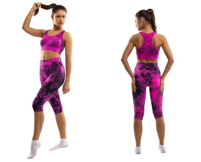 Комплект для фітнеса топ+легінси жіночий Spaio Fitness рожевий флуо S/M (590128232427111)