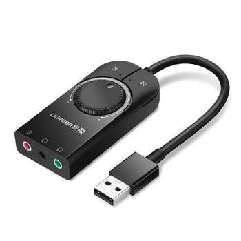 Звуковая карта Ugreen USB 2.0 внешняя стерео с регулятором громкости 15СМ (YM803)