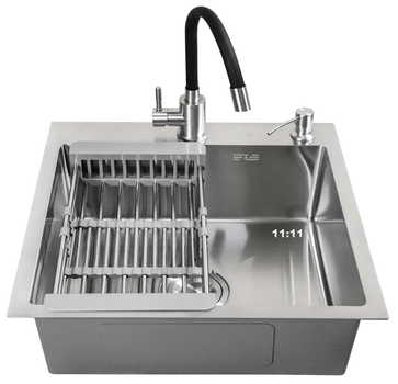 Мойка из нержавеющей стали AQUAMILL 5050 + смеситель гибкий + дозатор + решетка