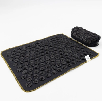 Масажний килимок Аплікатор Кузнєцова + валик масажер для спини/шиї/ніг/стоп OSPORT Lite ECO 50 (apl-026) Чорно-чорний