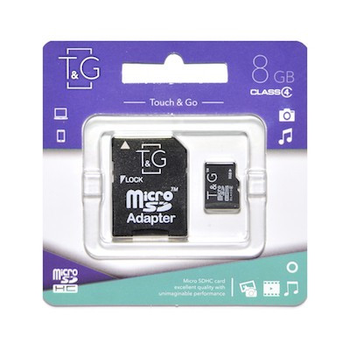 Карта пам'яті microSDHC, 8Gb, Class4, T&G, SD адаптер (TG-8GBSDCL4-01)