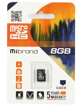 Карта пам'яті microSDHC, 8Gb, Class10, Mibrand, без адаптера (MICDHC10/8GB) (213448)