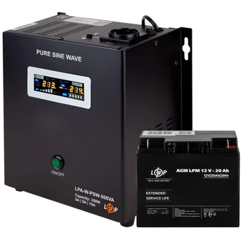 Комплект резервного живлення UPS 500VA+АКБ AGM 270W LogicPower (ДБЖ 350W+20Ah батарея)