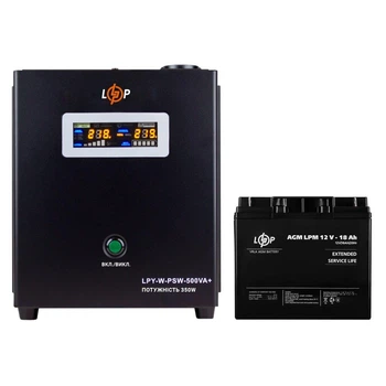 Комплект резервного живлення UPS 500VA+АКБ AGM 235W LogicPower 14010 (ДБЖ 350W+18Ah батарея)