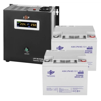 Комплект резервного живлення UPS 800VA+АКБ MG 1080W LogicPower 23190 (настінний ДБЖ 560W+2*45Ah батарея мультигелева)