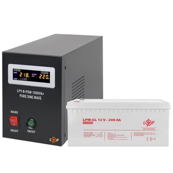 Комплект резервного живлення UPS 1000VA+АКБ GEL 2700W LogicPower 5870(ДБЖ 700W+200Ah батарея гелева)