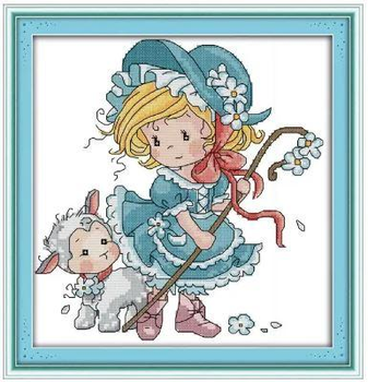 Набор для вышивания по нанесённой на канву схеме "Shepherdess". AIDA 14CT printed 20*21 см