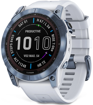 Смарт-годинник Garmin Fenix 7 Sapphire Solar Mineral Blue DLC Titanium with Whitestone Band (010-02540-24/25)