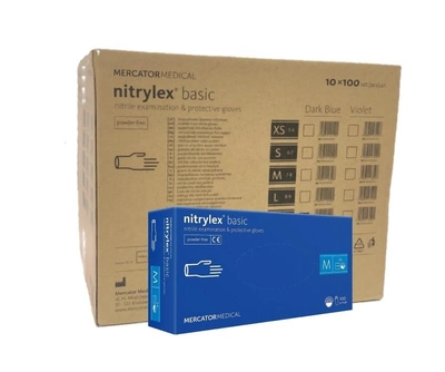 Рукавички сині Nitrylex basic нітрилові непудровані М (ящик 10 пачок)