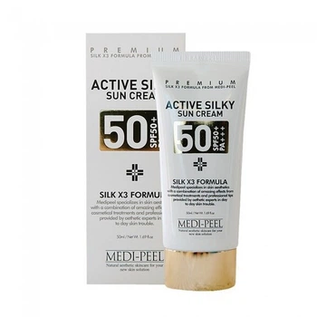 Сонцезахисний крем з пептидами та амінокислотами шовку Medi-peel Active Silky Sun Cream SPF50+PA+++ 50ml