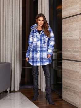 Fashions • Куртка баранчик у клітинку Tasha Fashions 42-48 синій (4842-ді)