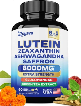 Передовая добавка для поддержки глаз и зрения Zoyava Lutein and Zeaxanthin 8000 MG Eye Vitamins with Saffron, Glucomannan, Ashwagandha, and Green Tea Extract Vision and Eyes Support