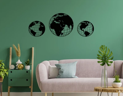 Декоративне панно на стіну з дерева Upwood Decor Глобус 00 Globe 00 43.3 х 120 см black