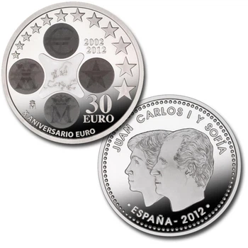 Монета Іспанія 30 євро 2012 «10 років євро» Срібло UNC