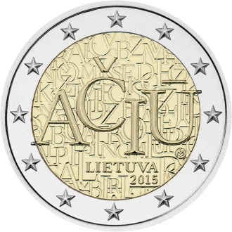 Монета Литва 2 евро 2015 Биметалл UNC Литовский язык
